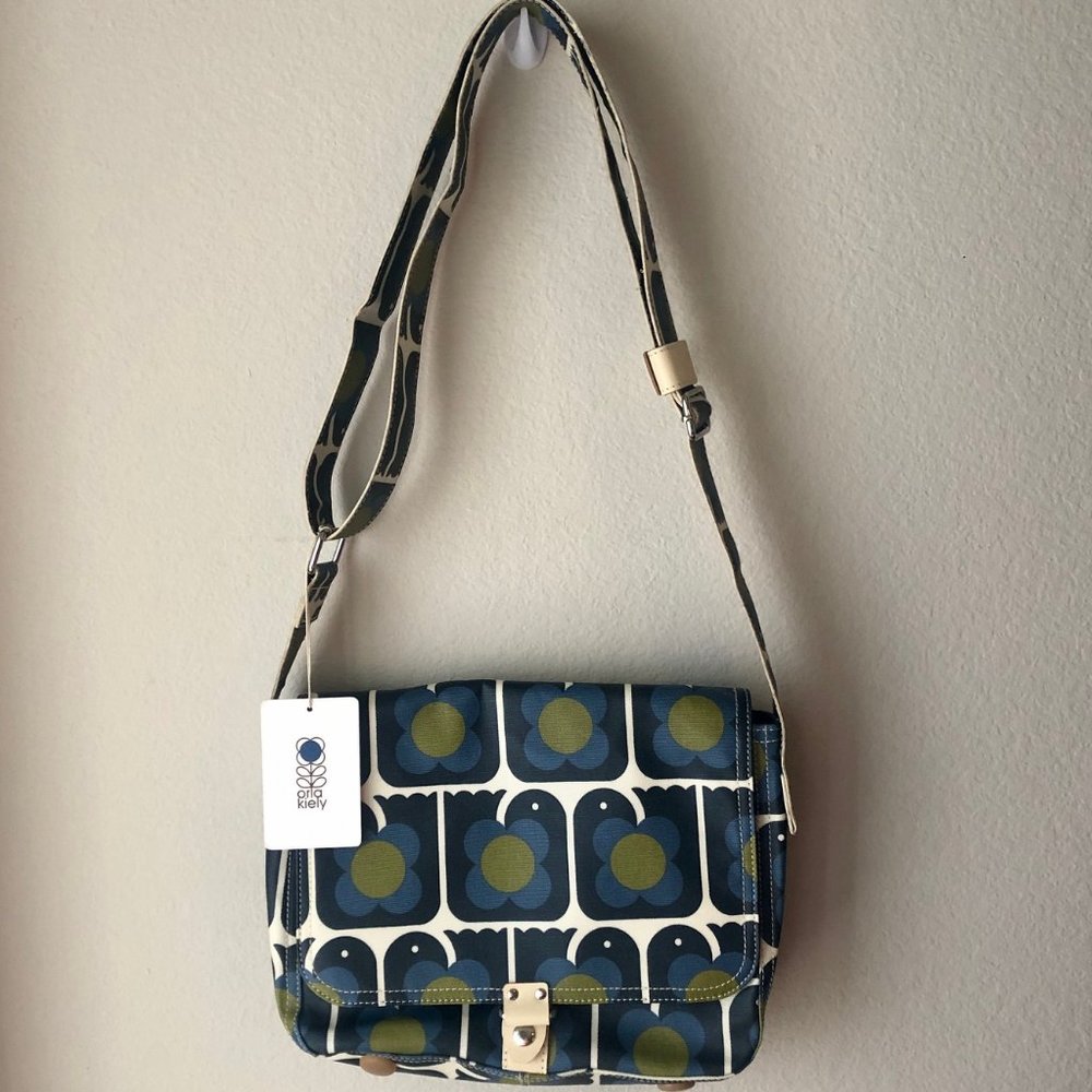 NWT ORLA KIELY Navy Love Birds Small Satchel Bag